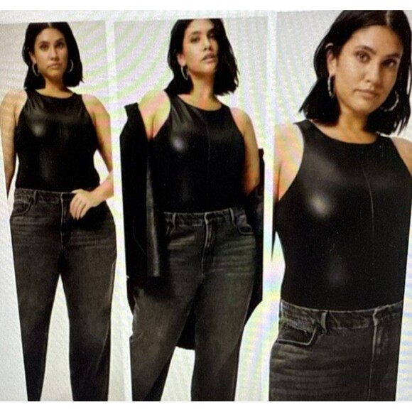 New Good American Black Better Than Leather High-Neck Thong Bodysuit Size 7 4XL - Picture 3 of 10